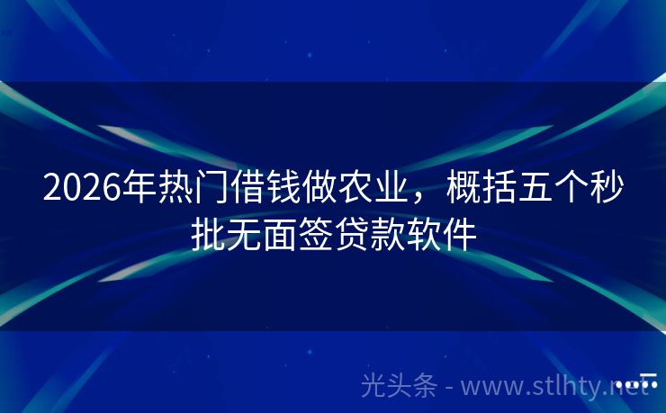 2026年热门借钱做农业，概括五个秒批无面签贷款软件