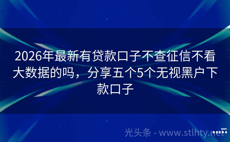 2026年最新有贷款口子不查征信不看大数据的吗，分享五个5个无视黑户下款口子