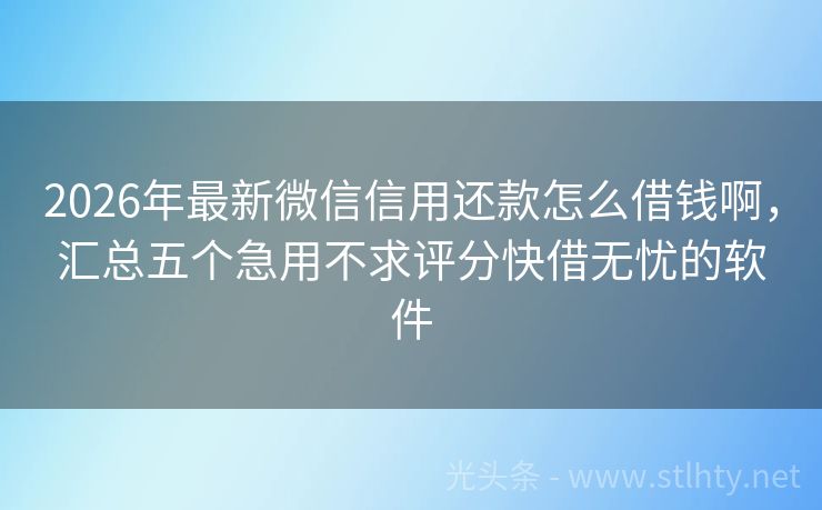 2026年最新微信信用还款怎么借钱啊，汇总五个急用不求评分快借无忧的软件