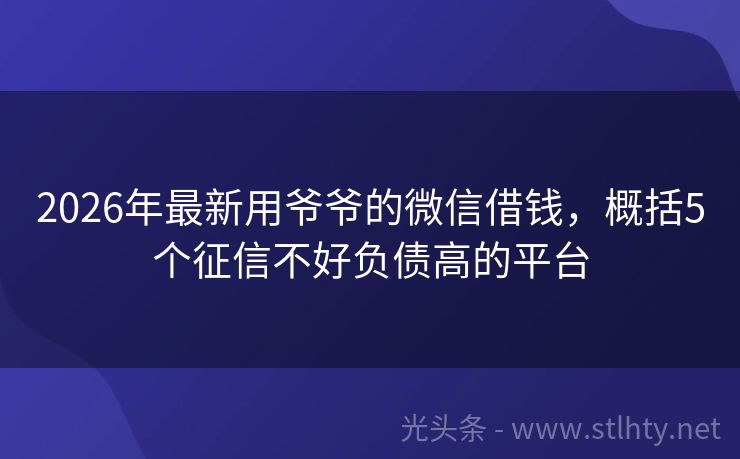 2026年最新用爷爷的微信借钱，概括5个征信不好负债高的平台