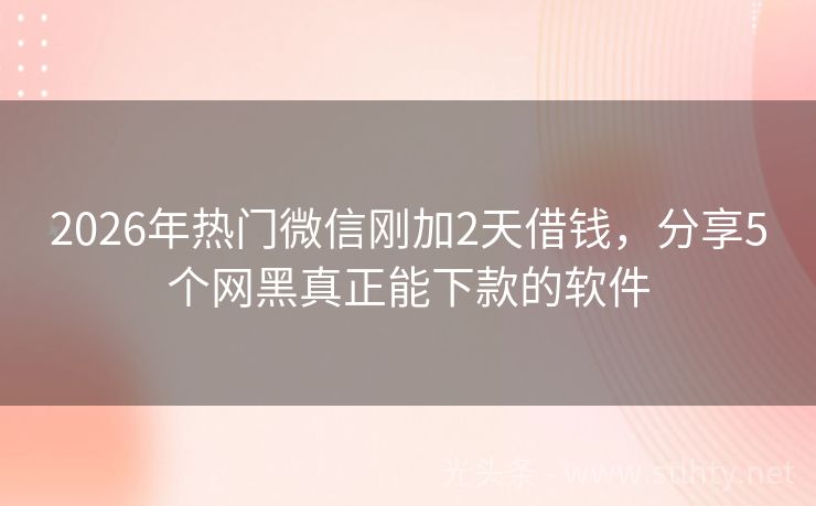 2026年热门微信刚加2天借钱，分享5个网黑真正能下款的软件
