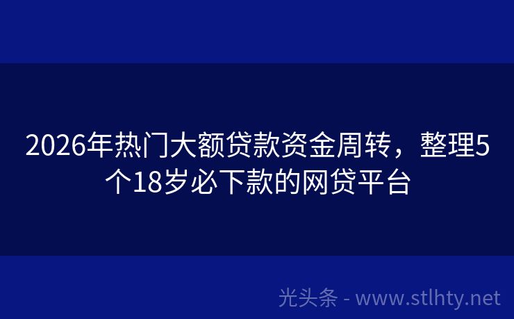 2026年热门大额贷款资金周转，整理5个18岁必下款的网贷平台