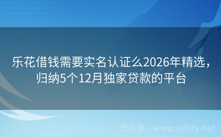 乐花借钱需要实名认证么2026年精选，归纳5个12月独家贷款的平台