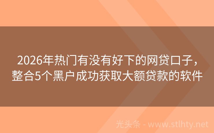 2026年热门有没有好下的网贷口子，整合5个黑户成功获取大额贷款的软件