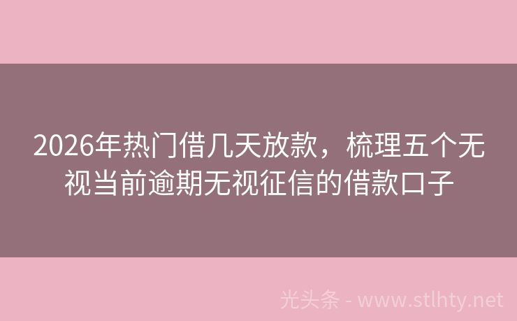 2026年热门借几天放款，梳理五个无视当前逾期无视征信的借款口子