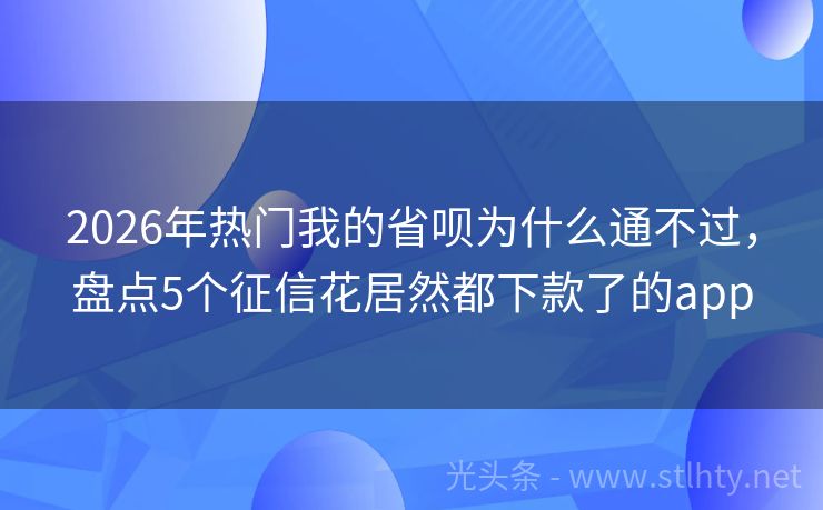 2026年热门我的省呗为什么通不过，盘点5个征信花居然都下款了的app