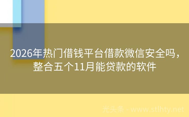 2026年热门借钱平台借款微信安全吗，整合五个11月能贷款的软件