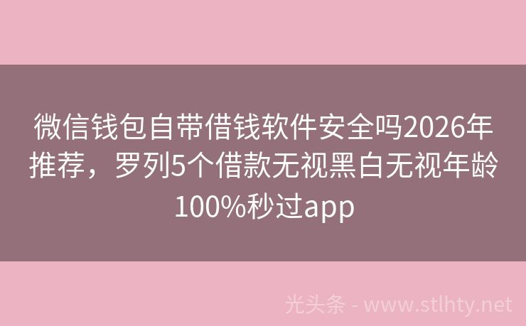 微信钱包自带借钱软件安全吗2026年推荐，罗列5个借款无视黑白无视年龄100%秒过app