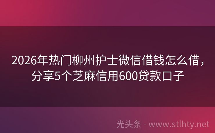 2026年热门柳州护士微信借钱怎么借，分享5个芝麻信用600贷款口子