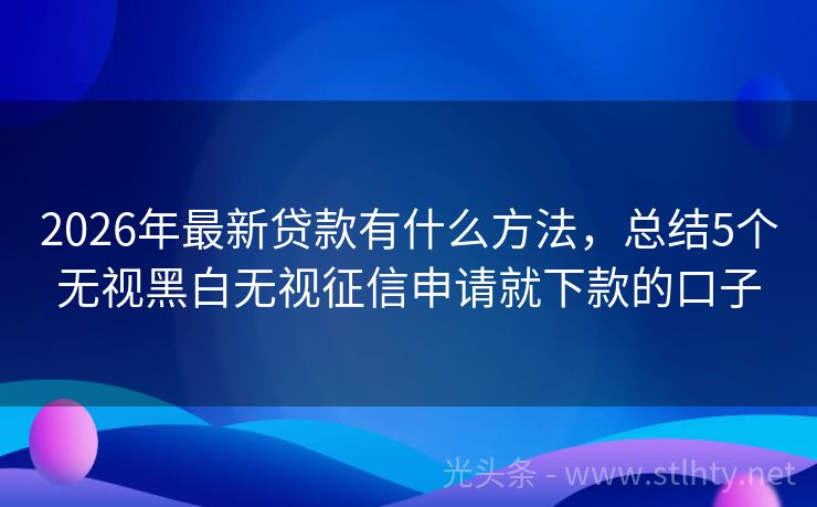 2026年最新贷款有什么方法，总结5个无视黑白无视征信申请就下款的口子