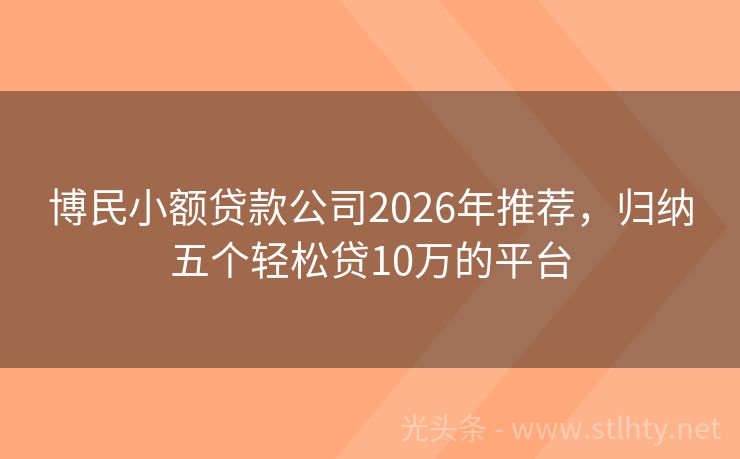 博民小额贷款公司2026年推荐，归纳五个轻松贷10万的平台