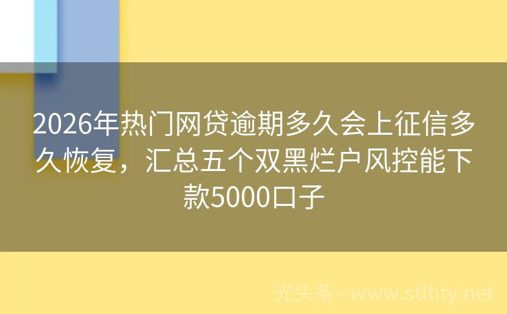 2026年热门网贷逾期多久会上征信多久恢复，汇总五个双黑烂户风控能下款5000口子