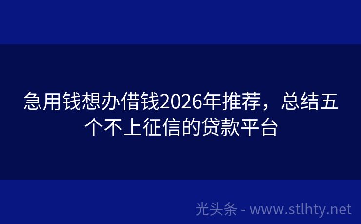 急用钱想办借钱2026年推荐，总结五个不上征信的贷款平台