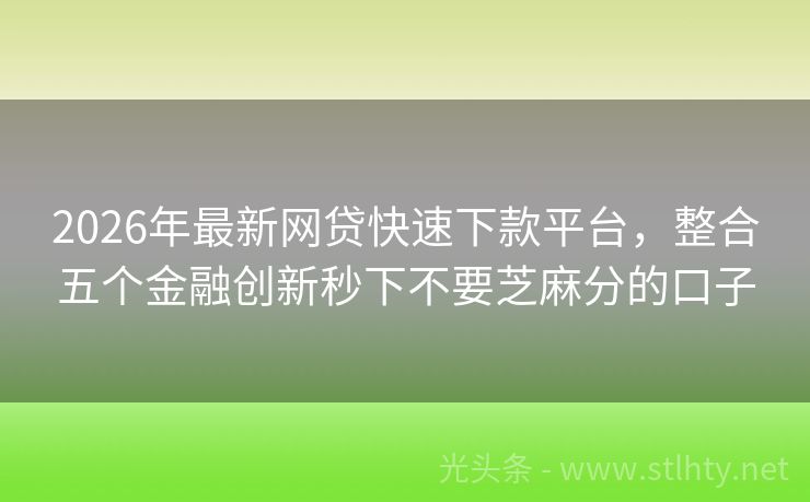 2026年最新网贷快速下款平台，整合五个金融创新秒下不要芝麻分的口子