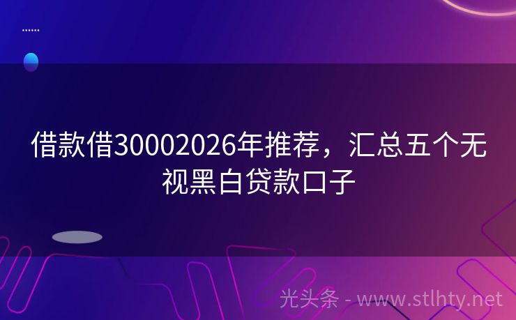 借款借30002026年推荐，汇总五个无视黑白贷款口子