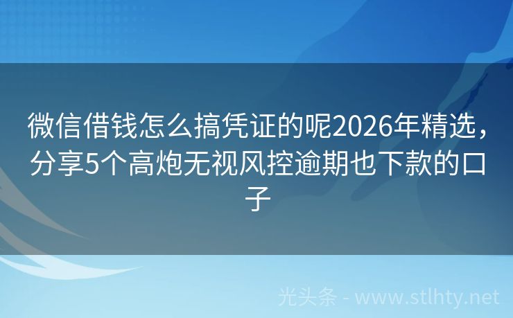 微信借钱怎么搞凭证的呢2026年精选，分享5个高炮无视风控逾期也下款的口子