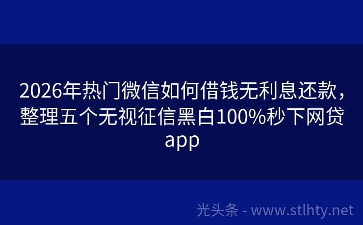 2026年热门微信如何借钱无利息还款，整理五个无视征信黑白100%秒下网贷app