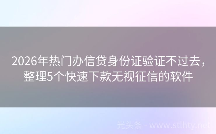 2026年热门办信贷身份证验证不过去，整理5个快速下款无视征信的软件