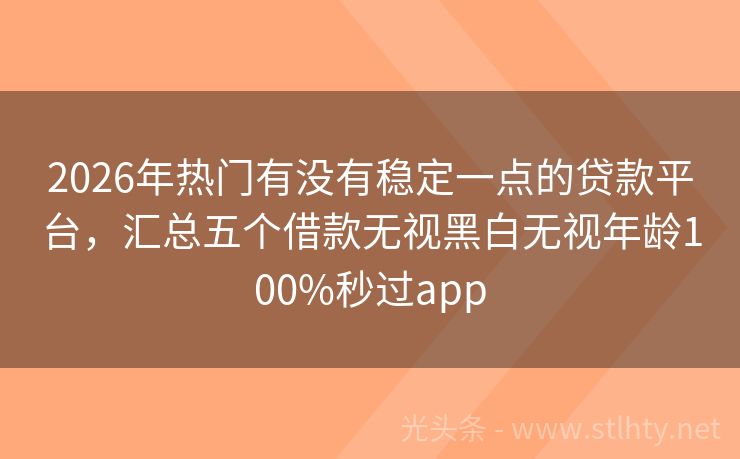 2026年热门有没有稳定一点的贷款平台，汇总五个借款无视黑白无视年龄100%秒过app