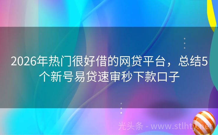 2026年热门很好借的网贷平台，总结5个新号易贷速审秒下款口子