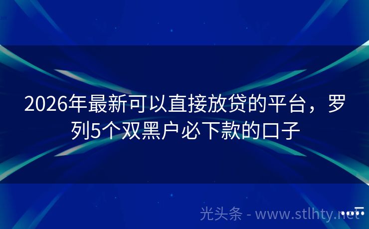 2026年最新可以直接放贷的平台，罗列5个双黑户必下款的口子
