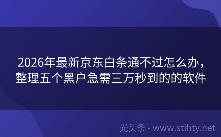 2026年最新京东白条通不过怎么办，整理五个黑户急需三万秒到的的软件