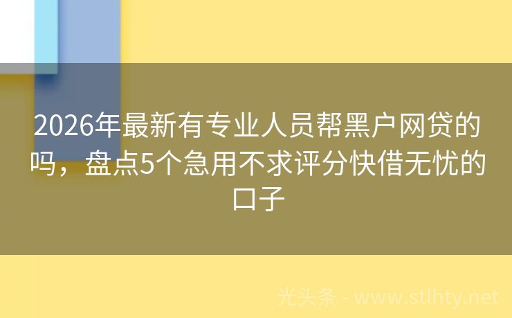 2026年最新有专业人员帮黑户网贷的吗，盘点5个急用不求评分快借无忧的口子