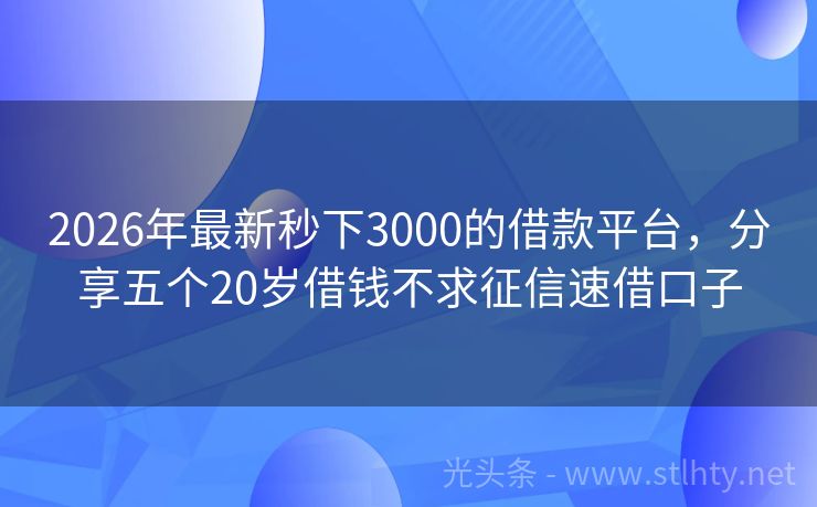 2026年最新秒下3000的借款平台，分享五个20岁借钱不求征信速借口子