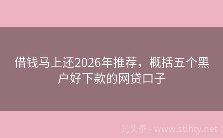 借钱马上还2026年推荐，概括五个黑户好下款的网贷口子