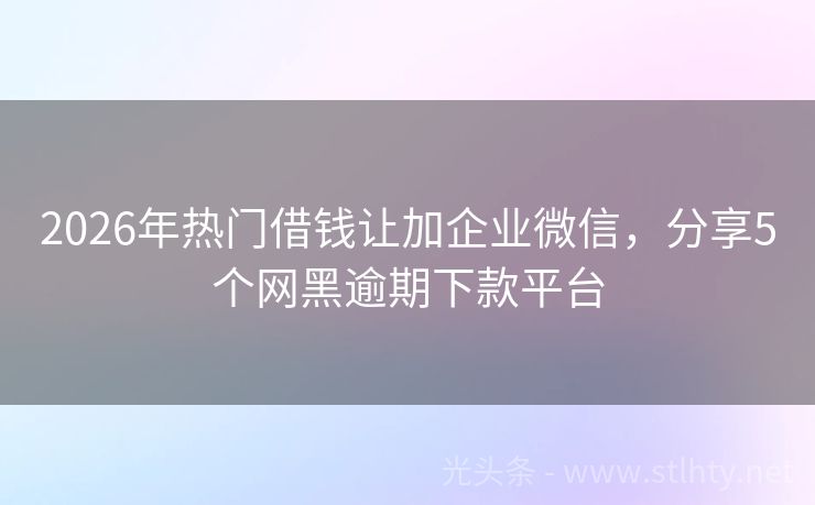 2026年热门借钱让加企业微信，分享5个网黑逾期下款平台