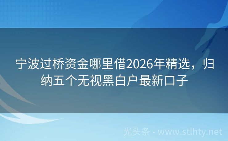 宁波过桥资金哪里借2026年精选，归纳五个无视黑白户最新口子