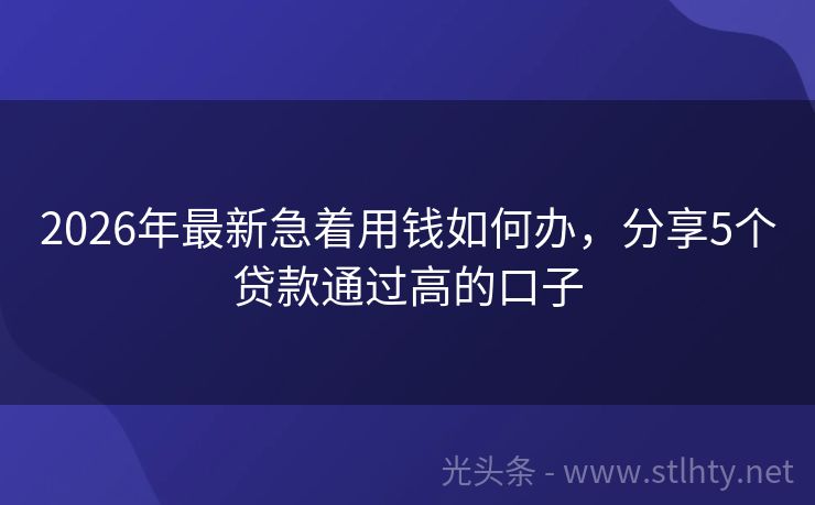 2026年最新急着用钱如何办，分享5个贷款通过高的口子