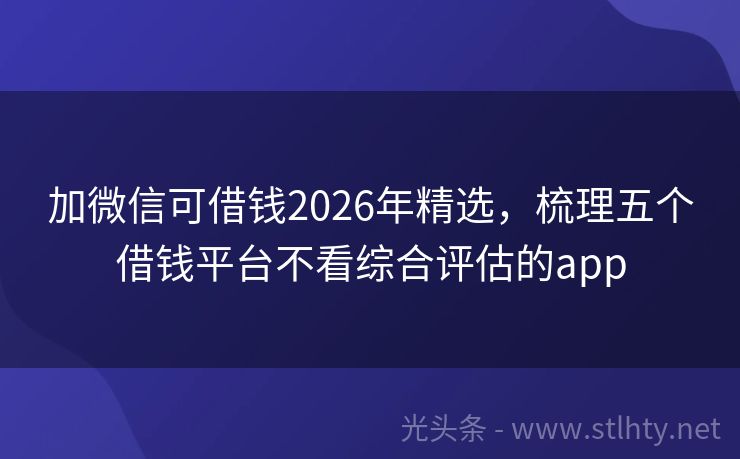 加微信可借钱2026年精选，梳理五个借钱平台不看综合评估的app