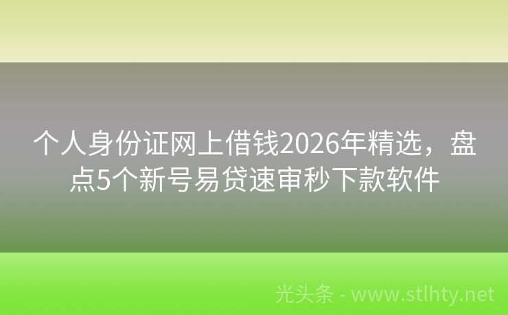 个人身份证网上借钱2026年精选，盘点5个新号易贷速审秒下款软件