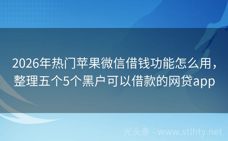 2026年热门苹果微信借钱功能怎么用，整理五个5个黑户可以借款的网贷app