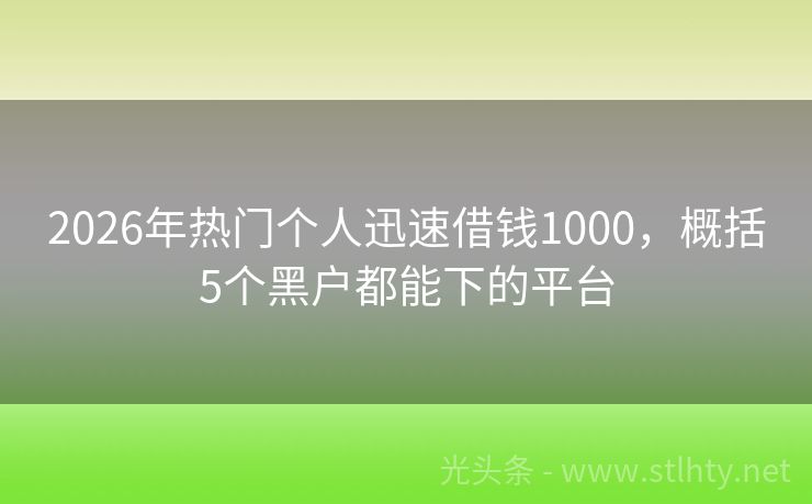2026年热门个人迅速借钱1000，概括5个黑户都能下的平台