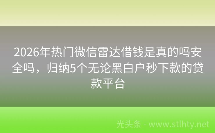 2026年热门微信雷达借钱是真的吗安全吗，归纳5个无论黑白户秒下款的贷款平台