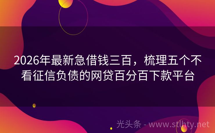 2026年最新急借钱三百，梳理五个不看征信负债的网贷百分百下款平台