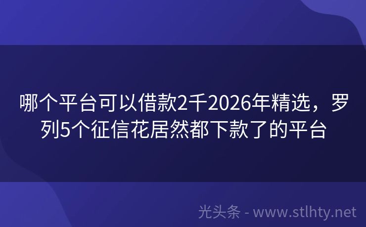 哪个平台可以借款2千2026年精选，罗列5个征信花居然都下款了的平台