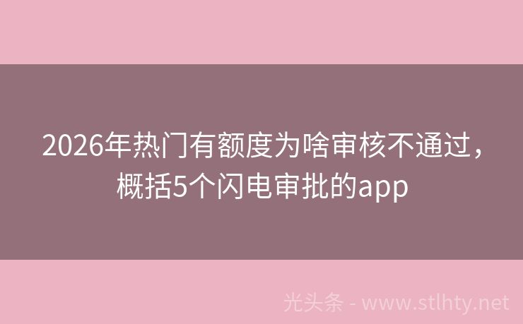 2026年热门有额度为啥审核不通过，概括5个闪电审批的app