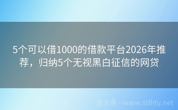 5个可以借1000的借款平台2026年推荐，归纳5个无视黑白征信的网贷