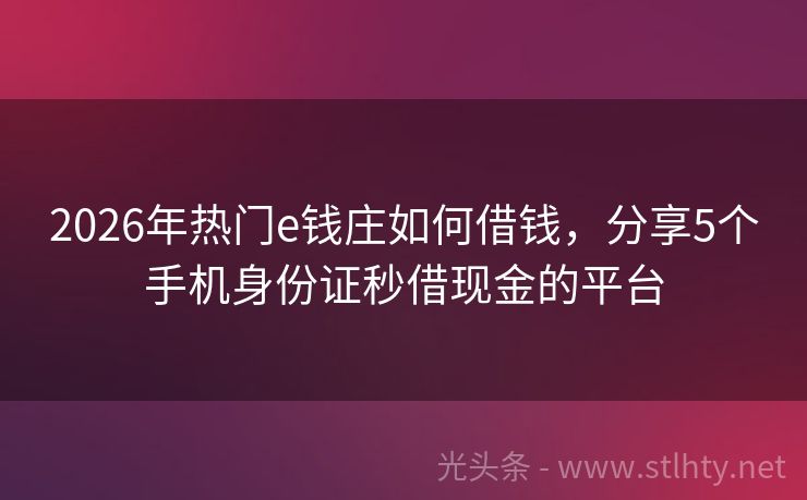 2026年热门e钱庄如何借钱，分享5个手机身份证秒借现金的平台