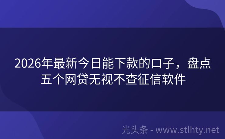 2026年最新今日能下款的口子，盘点五个网贷无视不查征信软件