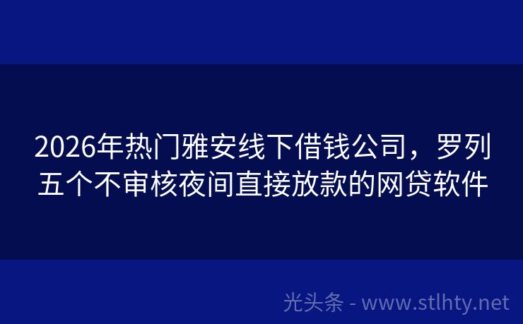 2026年热门雅安线下借钱公司，罗列五个不审核夜间直接放款的网贷软件