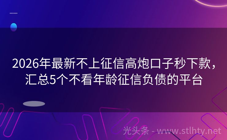 2026年最新不上征信高炮口子秒下款，汇总5个不看年龄征信负债的平台