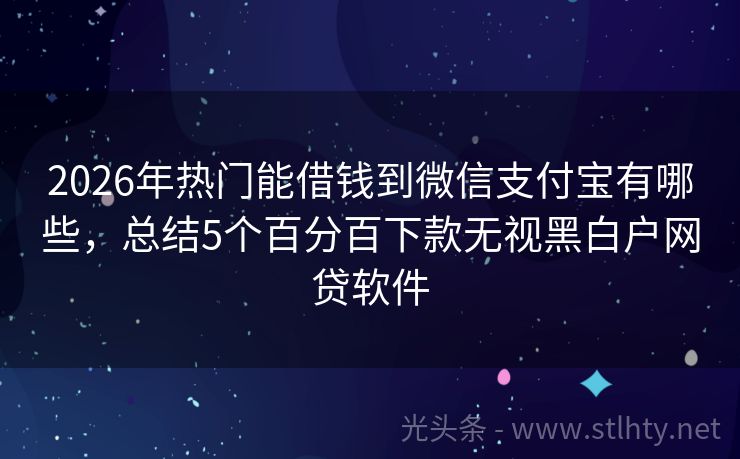 2026年热门能借钱到微信支付宝有哪些，总结5个百分百下款无视黑白户网贷软件