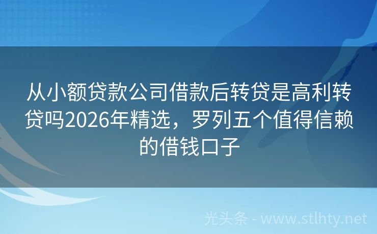 从小额贷款公司借款后转贷是高利转贷吗2026年精选，罗列五个值得信赖的借钱口子