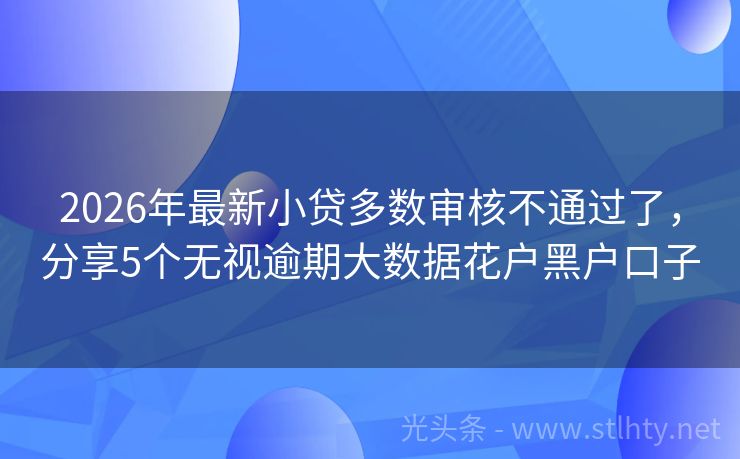 2026年最新小贷多数审核不通过了，分享5个无视逾期大数据花户黑户口子