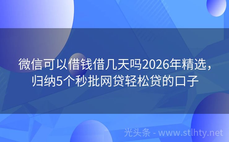 微信可以借钱借几天吗2026年精选，归纳5个秒批网贷轻松贷的口子