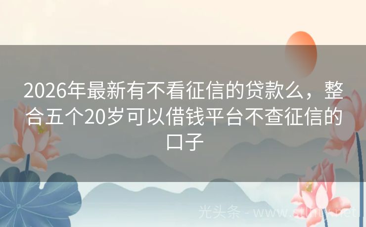 2026年最新有不看征信的贷款么，整合五个20岁可以借钱平台不查征信的口子